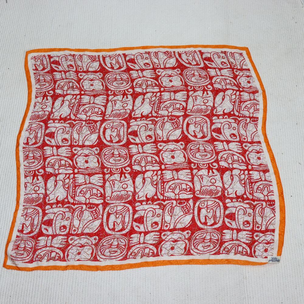 Albert Nipon Red & Orange Abstract Silk Scarf – 3… - image 1